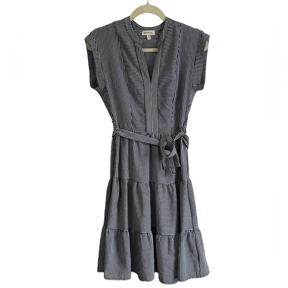 MONTEAU STRIPED TIERED DRESS
